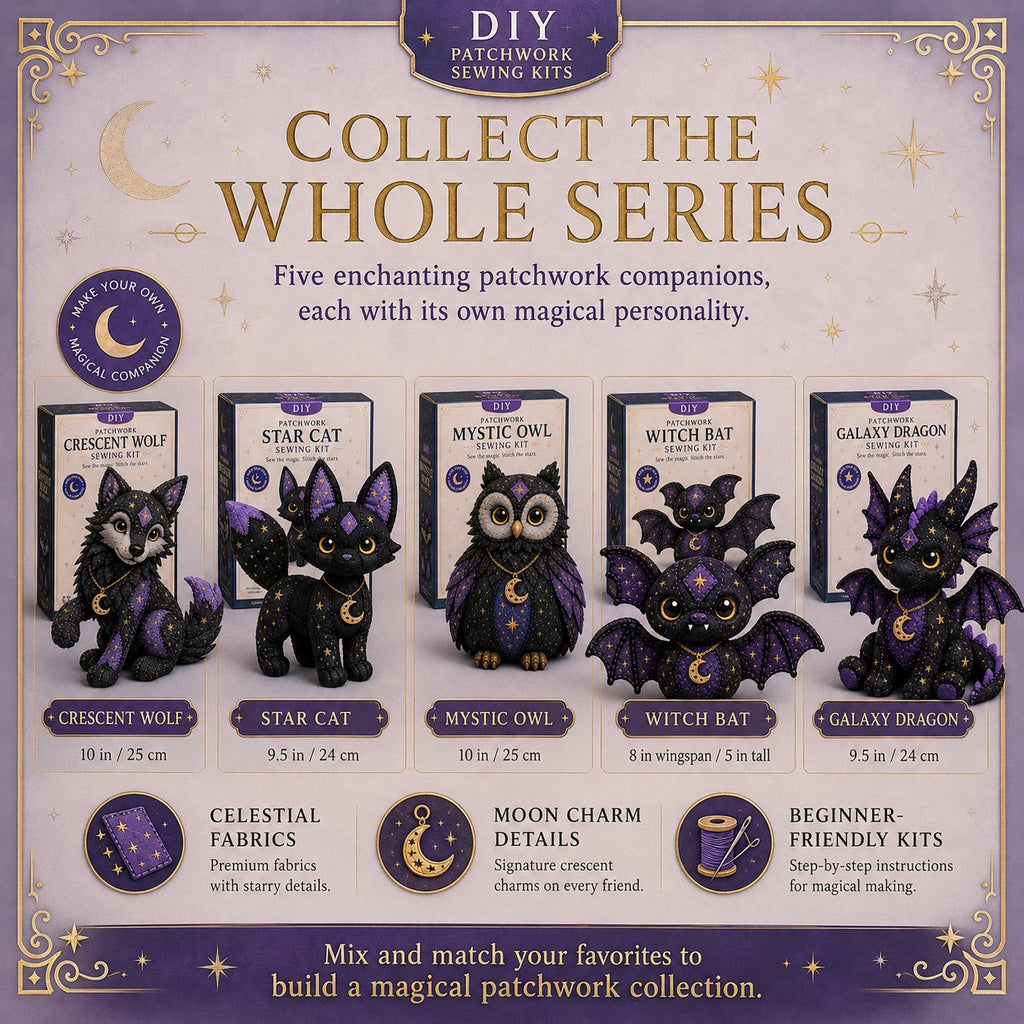 🤩NIEUWE AANWINST 2026🔥⌛️LAATSTE DAG IN DE AANBIEDING: 50% KORTING!!🌙Mystiek Patchwork Dieren Naaipakket – DIY Pluche Knutselpakket met Sterrenstof en Maanhanger✨
