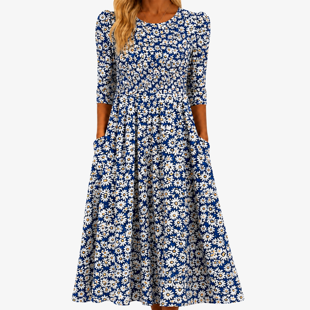 Blauwe Daisy Tuin Pocket Maxi Jurk