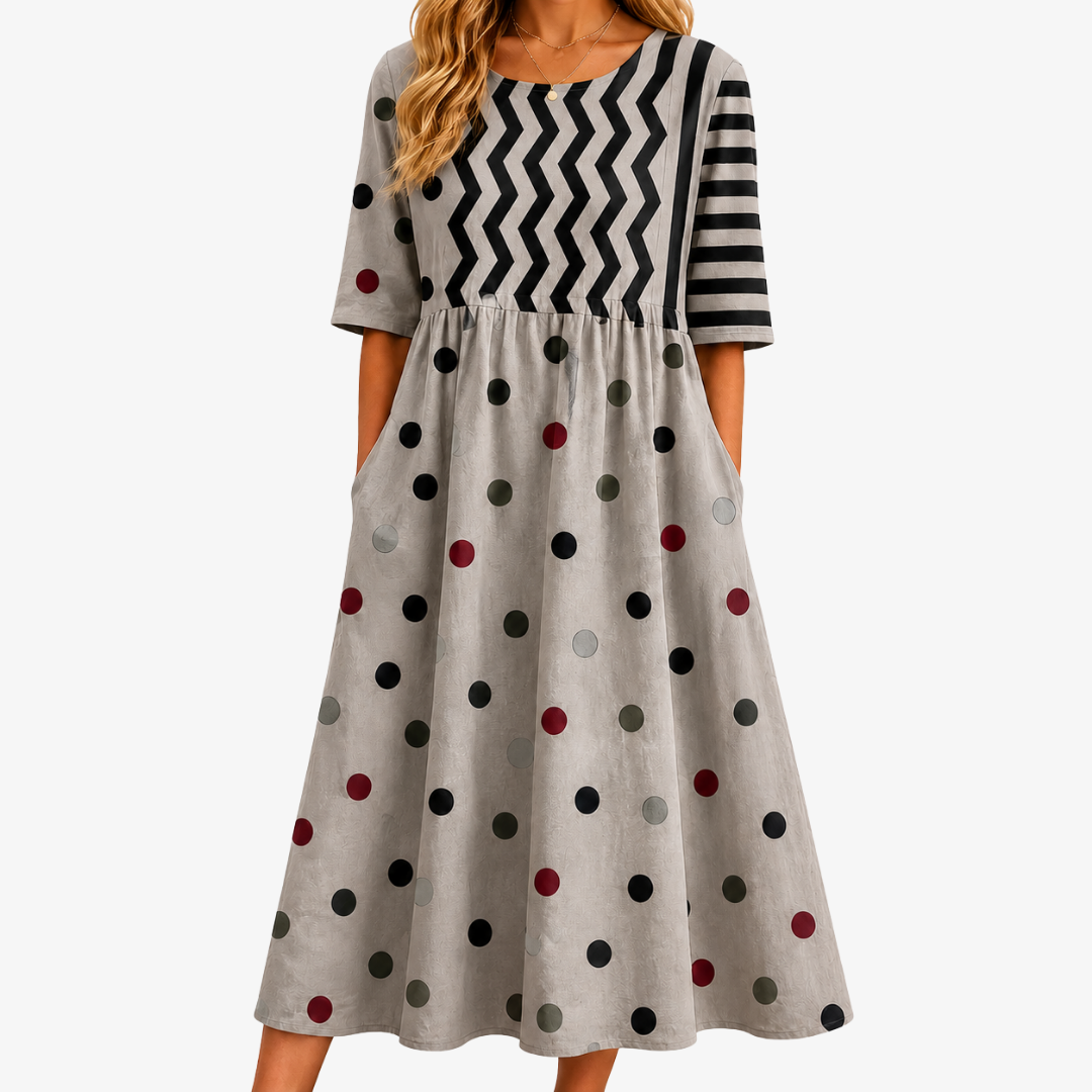 Moderne Charme Gemengde Print Pocket Midi Jurk