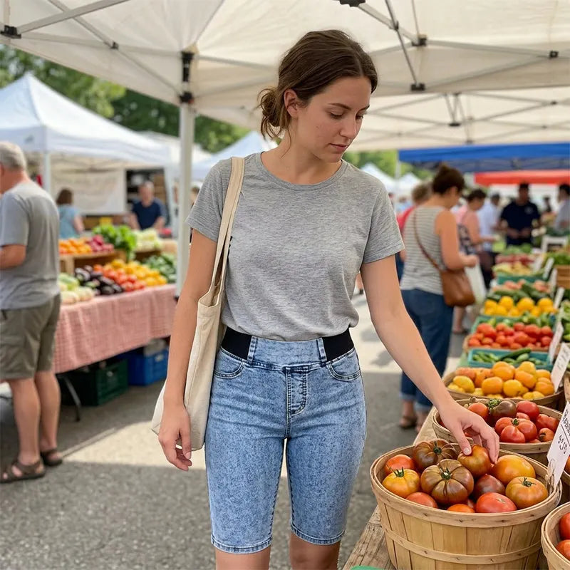 Yvette - Denim capribroek met hoge taille en aansluitende pasvorm
