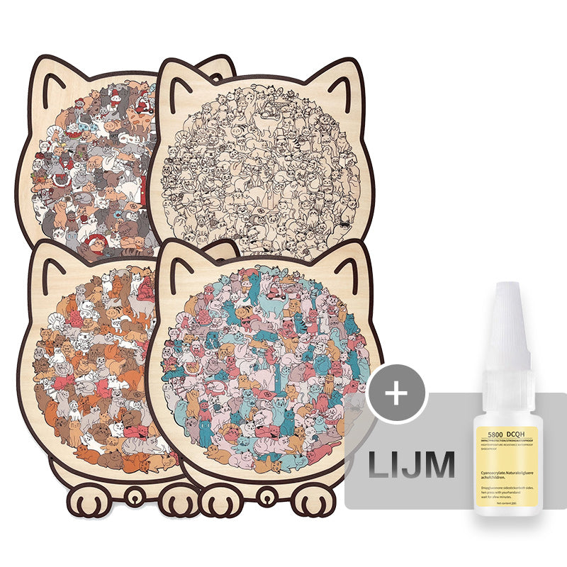 ⏳Tijdelijke aanbieding! 🧩Houten puzzel van 135 stukjes in gedempte tinten, met een kattenmotief.