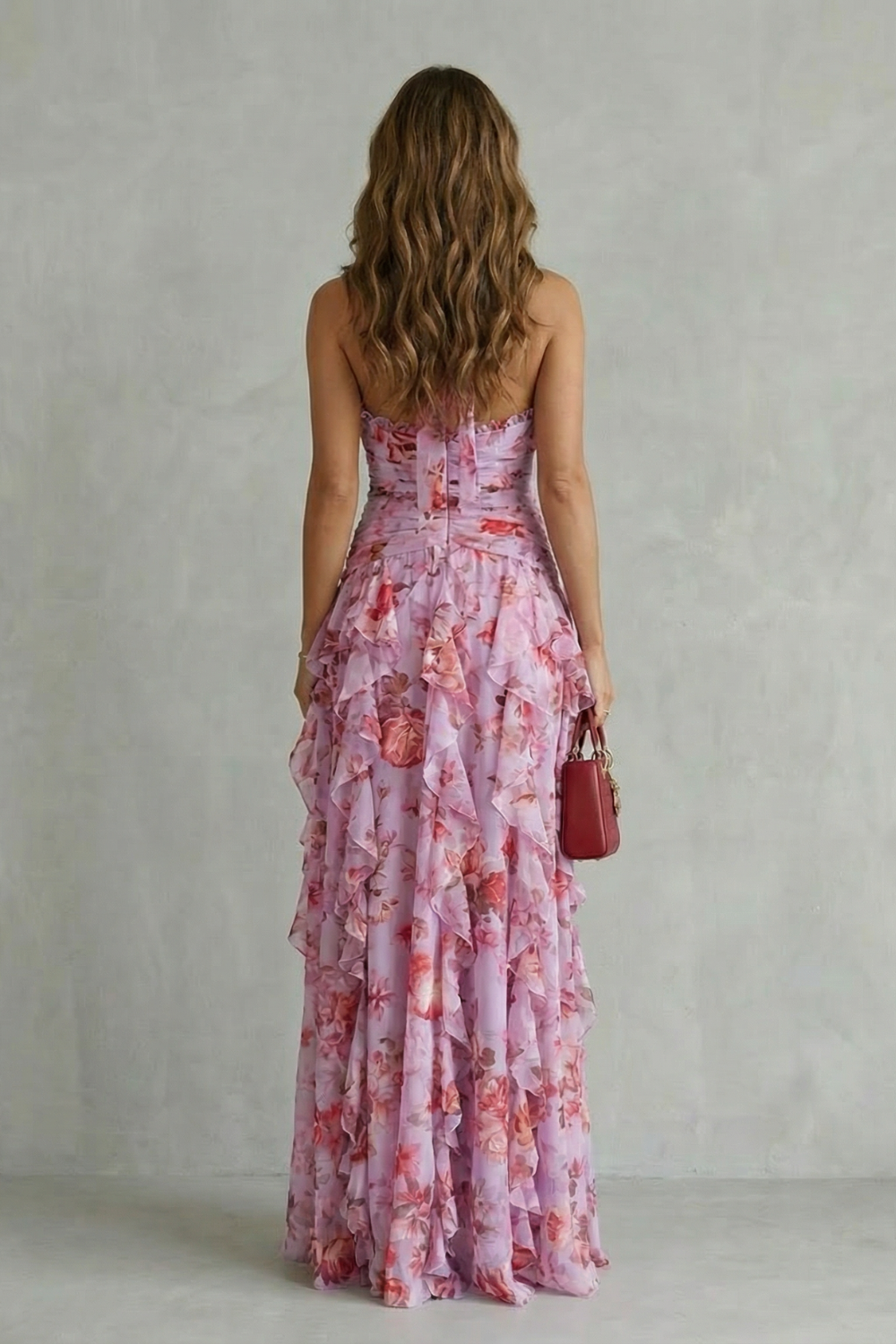 Belladina | Romantische Cascata di Rose Lange jurk met Amerikaanse halslijn