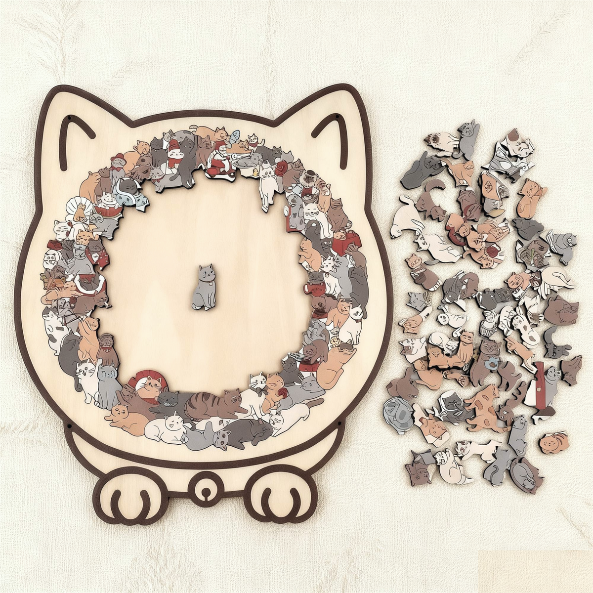 ⏳Tijdelijke aanbieding! 🧩Houten puzzel van 135 stukjes in gedempte tinten, met een kattenmotief.