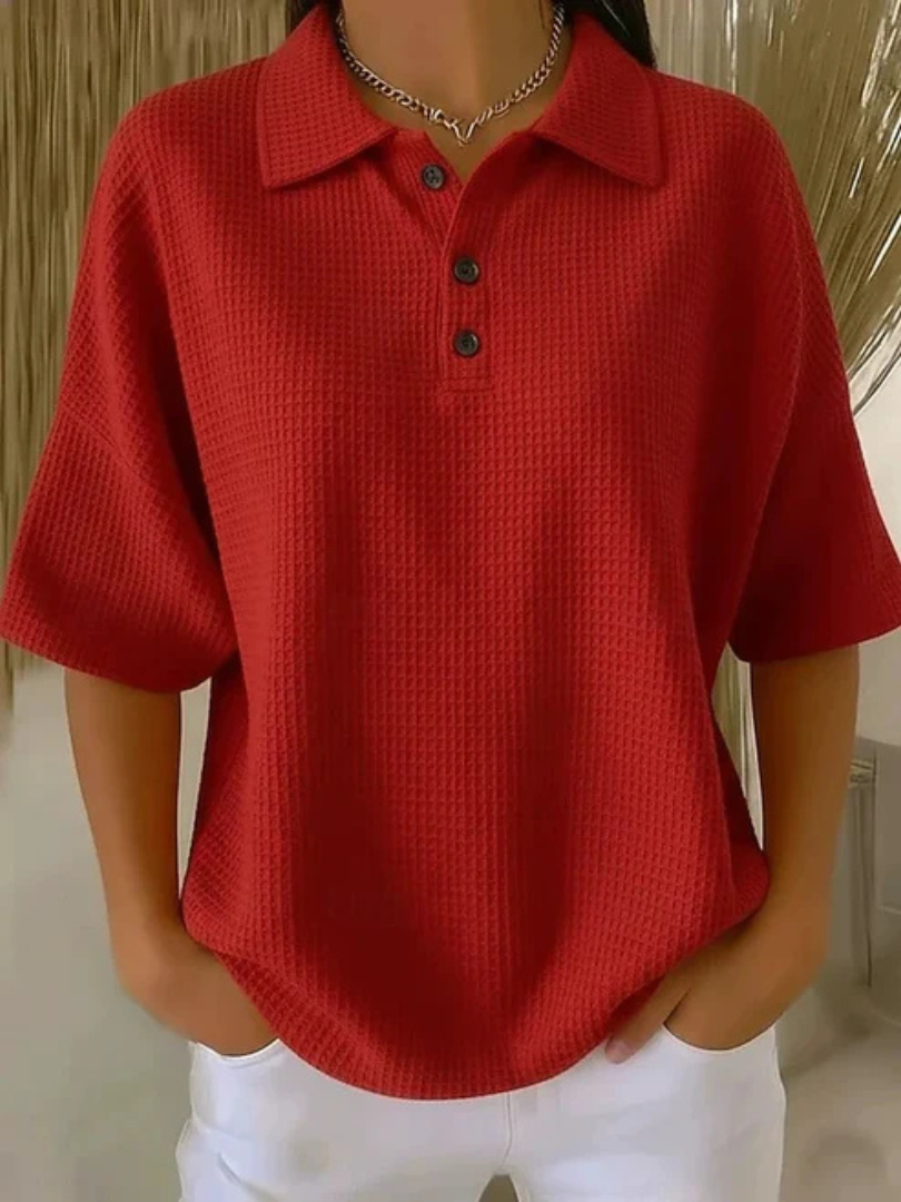 Gisela | Comfortabele Wafel Polo Blouse
