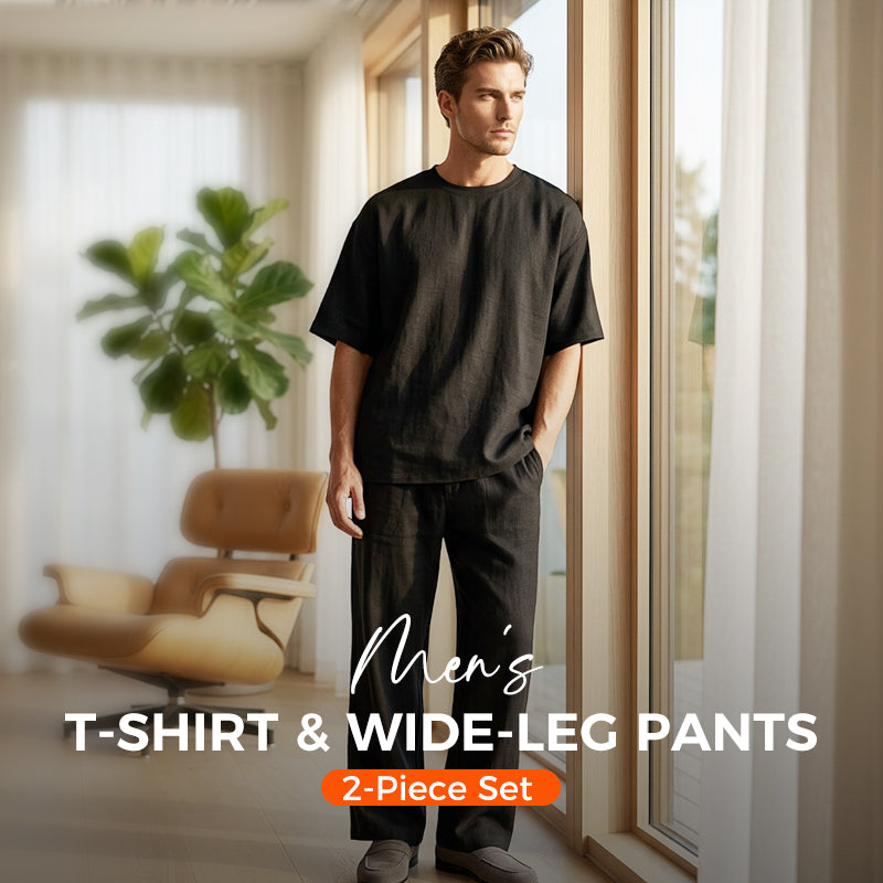 🔥Nieuwe collectie met 50% korting! Casual T-shirt en wijde broek voor heren – ruim en ademend, verkrijgbaar in diverse maten ✅ Perfect voor thuis en onderweg