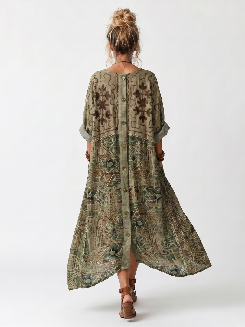 Aleta | Knop Voorkant Oversized Pocket Midi Jurk