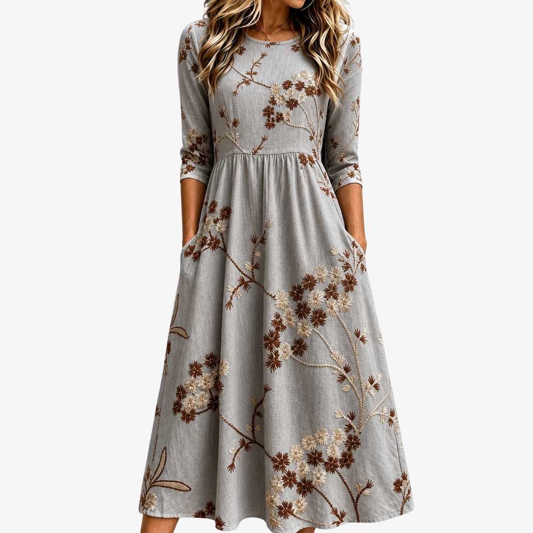 Herfst Bloesem Pocket Midi Jurk