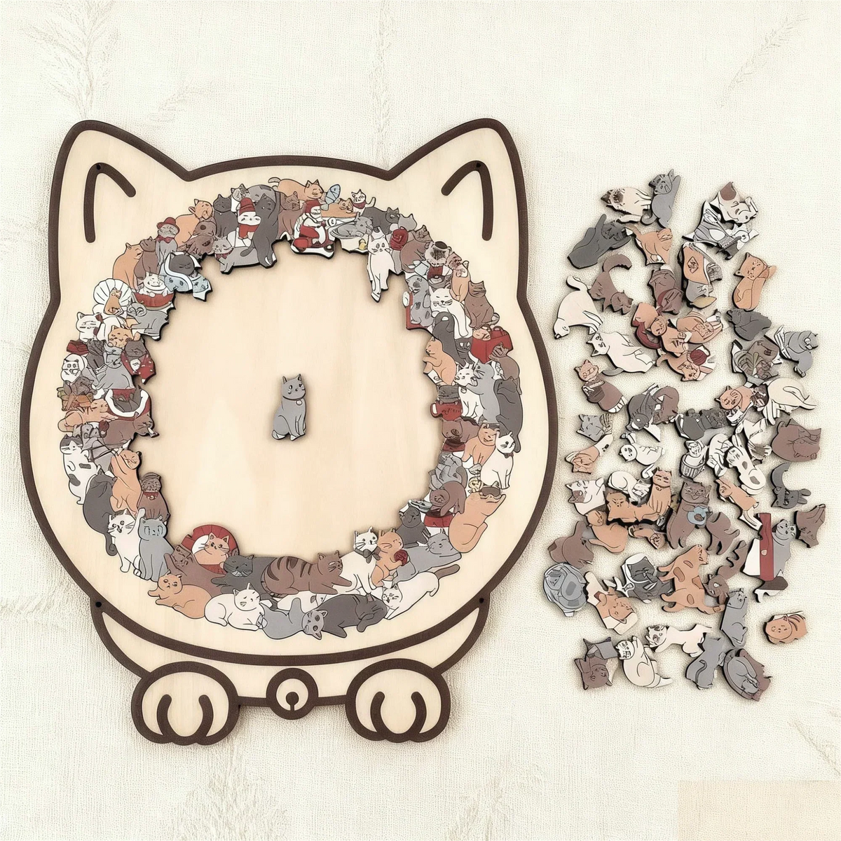 135-delige Morandi-kleurige houten legpuzzel in de vorm van een kat