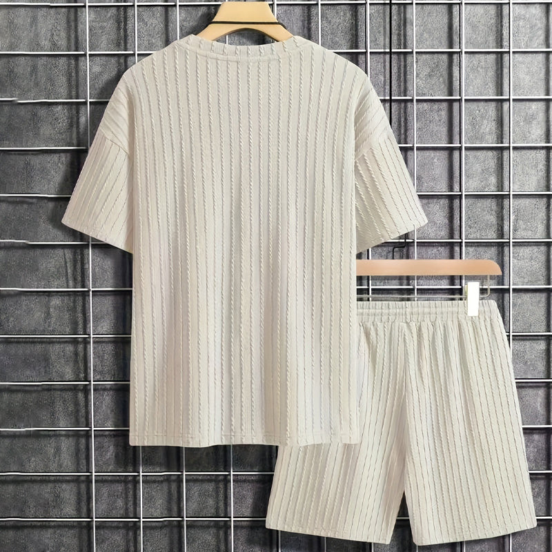 🎁2026 Nieuw binnen 50% KORTING💥Zomerse 2-delige set voor heren – T-shirt met verlaagde schouders en korte broek met trekkoord