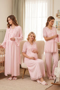 Lace Detailed 4-Piece Maternity-Nursing Set Pink - 5036
