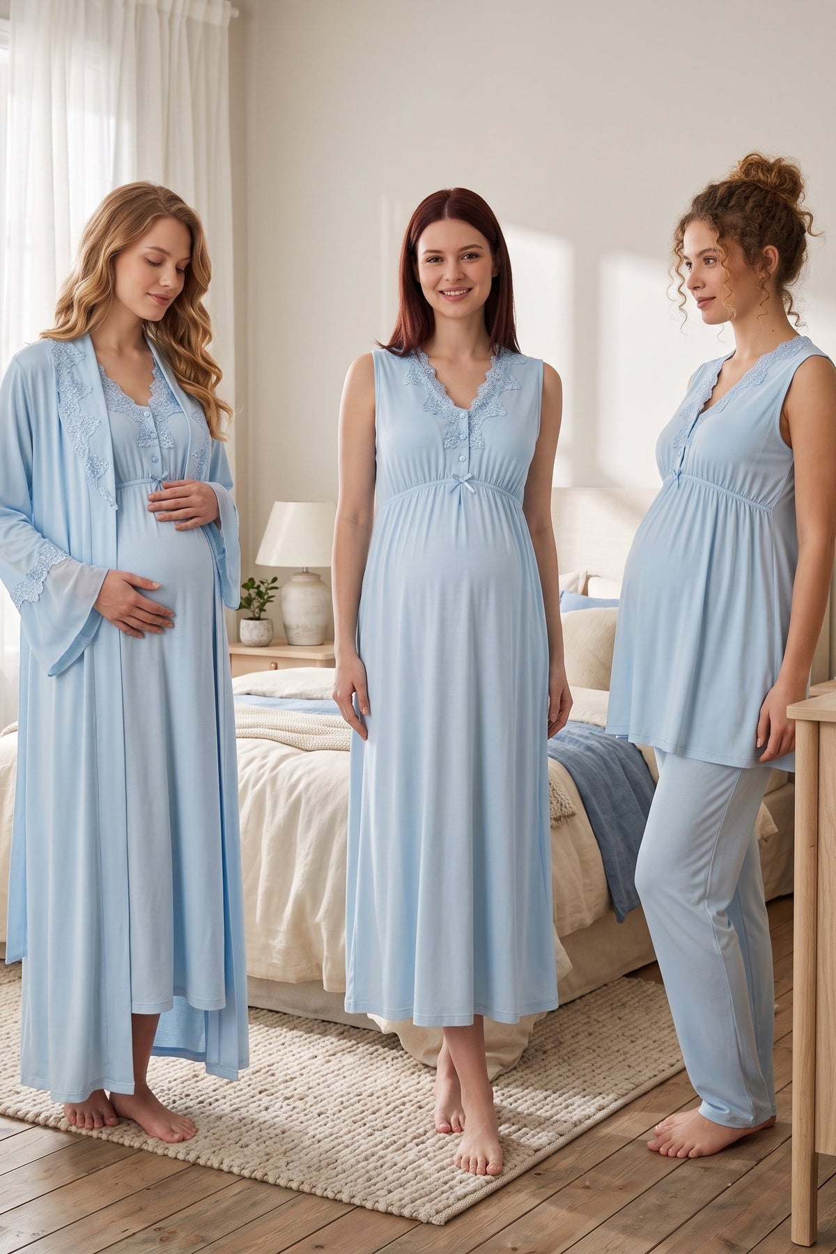 Elegante kanten kraag 4-delig zwangerschaps- en voedingssetje blauw
