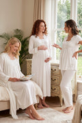 Eyelet Lace 4-Piece Maternity-Nursing Set Ecru - 5086
