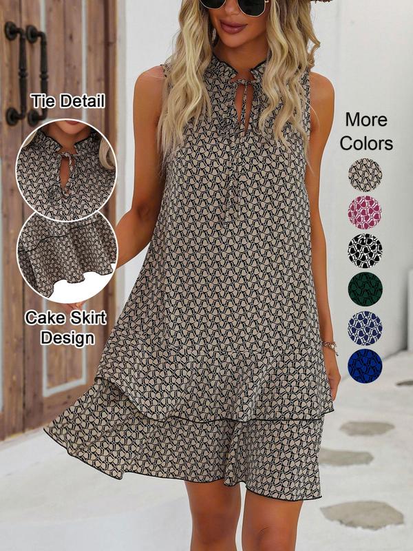 💃 Jurk met geometrische print en strik voor dames – Stijlvol, elegant en moeiteloos chic ✨👗