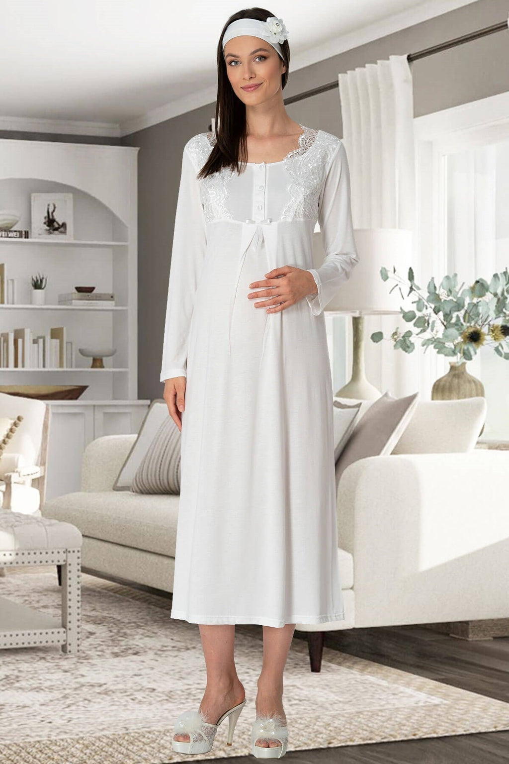 Lace Collar 4-Piece Maternity-Nursing Set Ecru - 5355