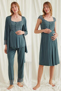 Lace Shoulder 4-Piece Maternity-Nursing Set Green - 535536