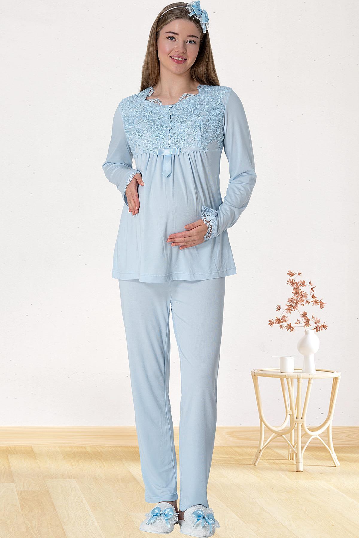 Elegant Lace 4-Piece Maternity-Nursing Set Blue - 1924