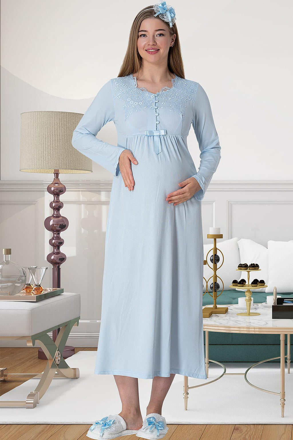 Elegant Lace 4-Piece Maternity-Nursing Set Blue - 1924