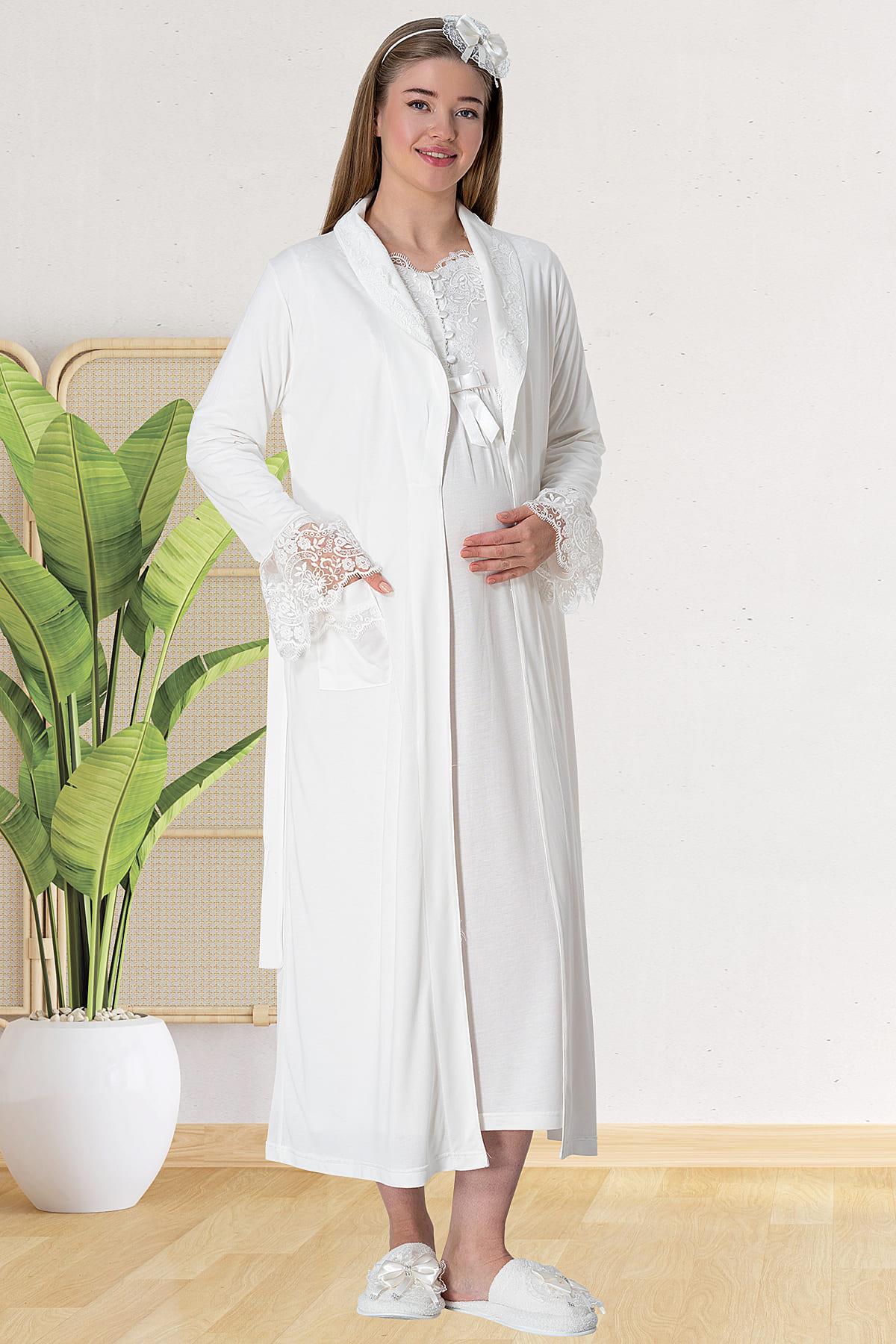 Elegant Lace 4 Piece Maternity-Nursing Set Ecru - 1924
