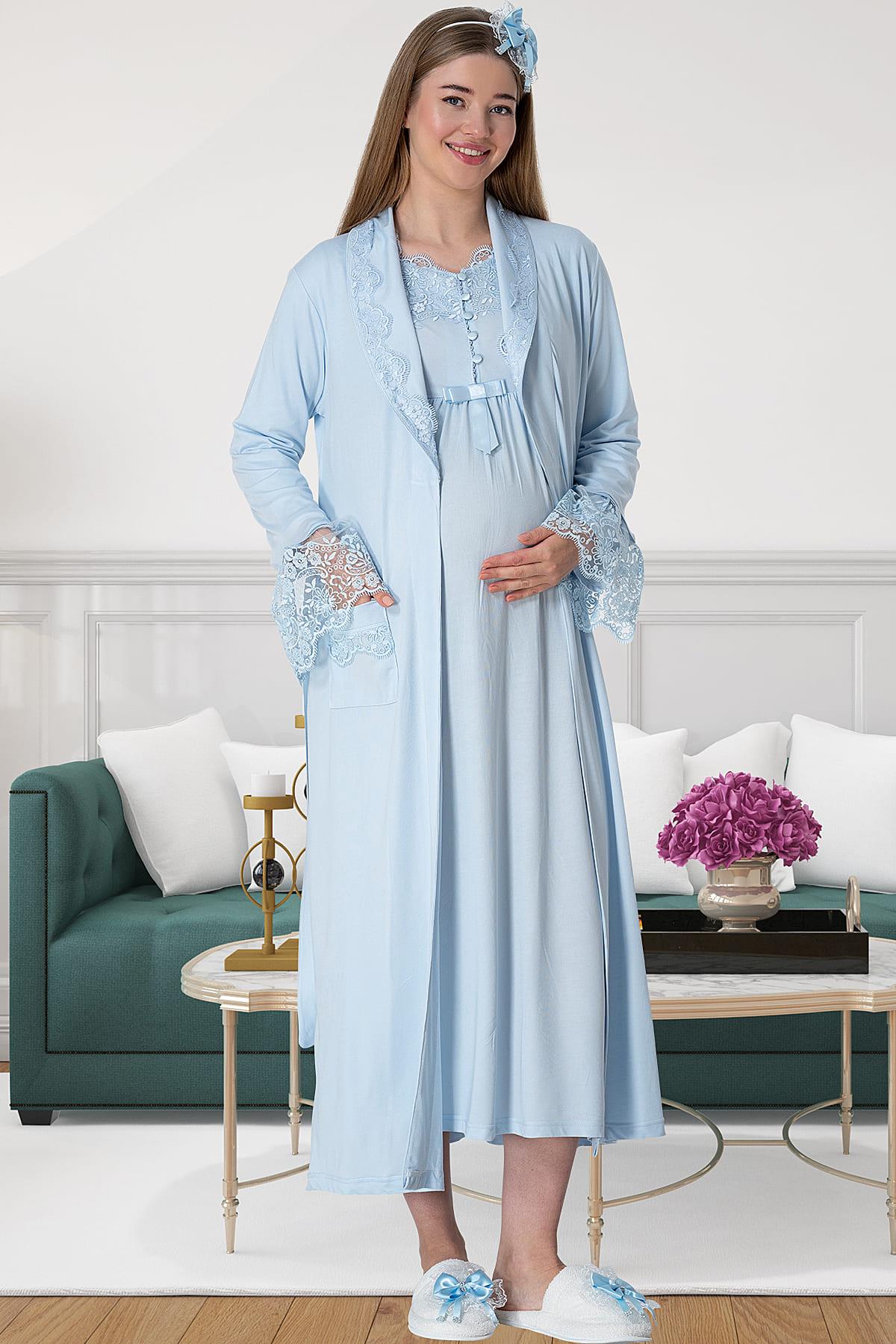 Elegant Lace 4-Piece Maternity-Nursing Set Blue - 1924