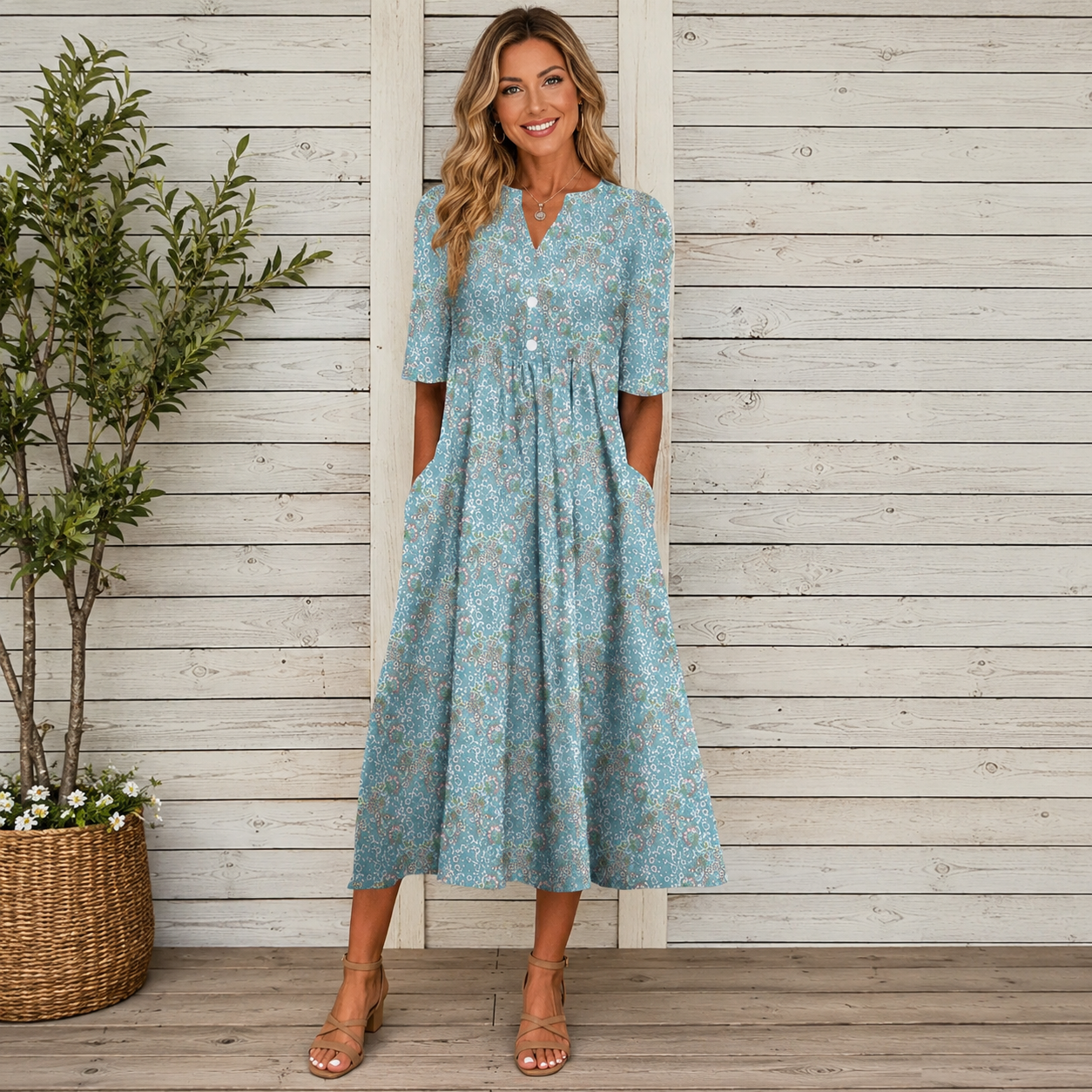 Danica™ | Buikcamouflerende Bloemen Midi Jurk