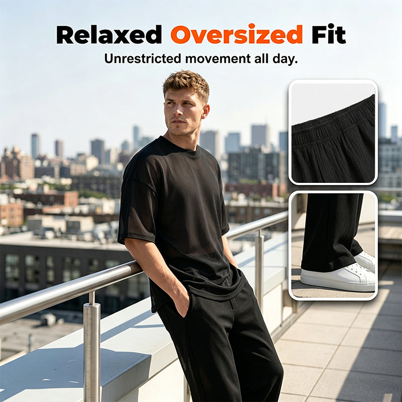 🔥Nieuwe collectie met 50% korting! Casual T-shirt en wijde broek voor heren – ruim en ademend, verkrijgbaar in diverse maten ✅ Perfect voor thuis en onderweg