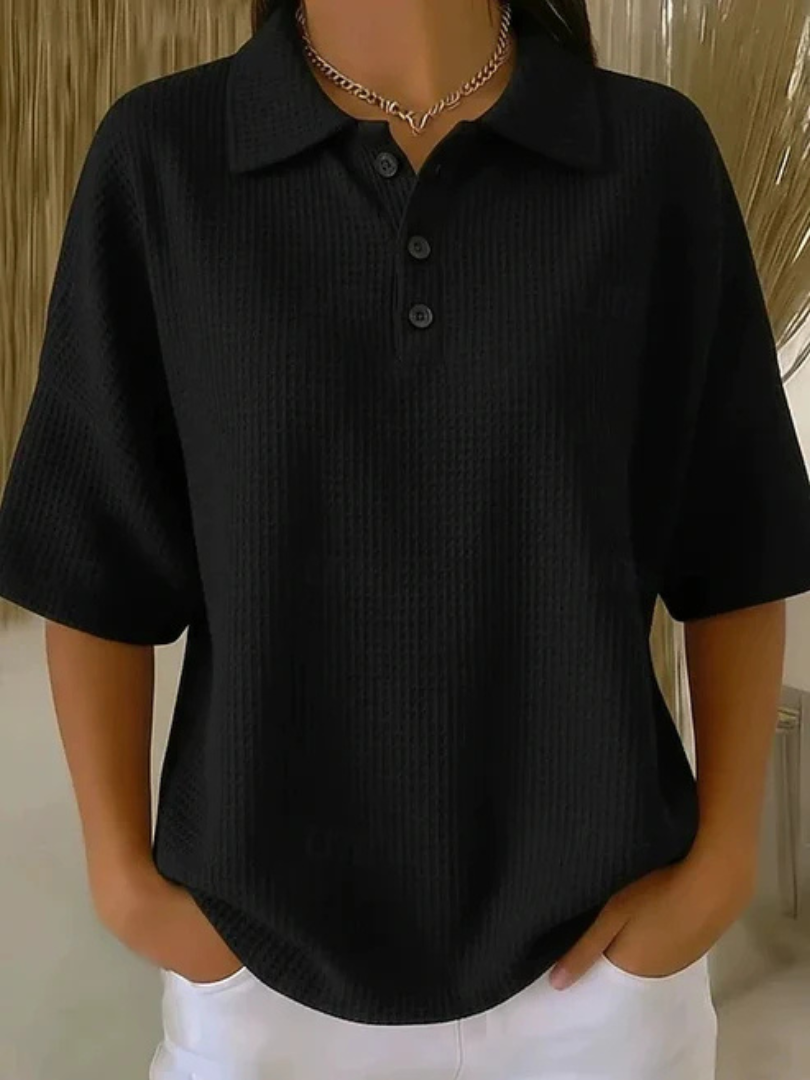 Gisela | Comfortabele Wafel Polo Blouse
