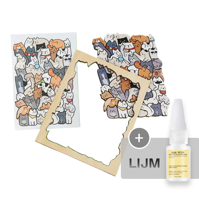⏳Tijdelijke aanbieding! 🧩Houten puzzel van 135 stukjes in gedempte tinten, met een kattenmotief.