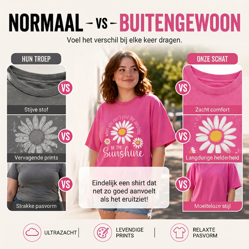 Unisex Vintage Gewassen Madeliefje Print Loose Fit T-Shirt