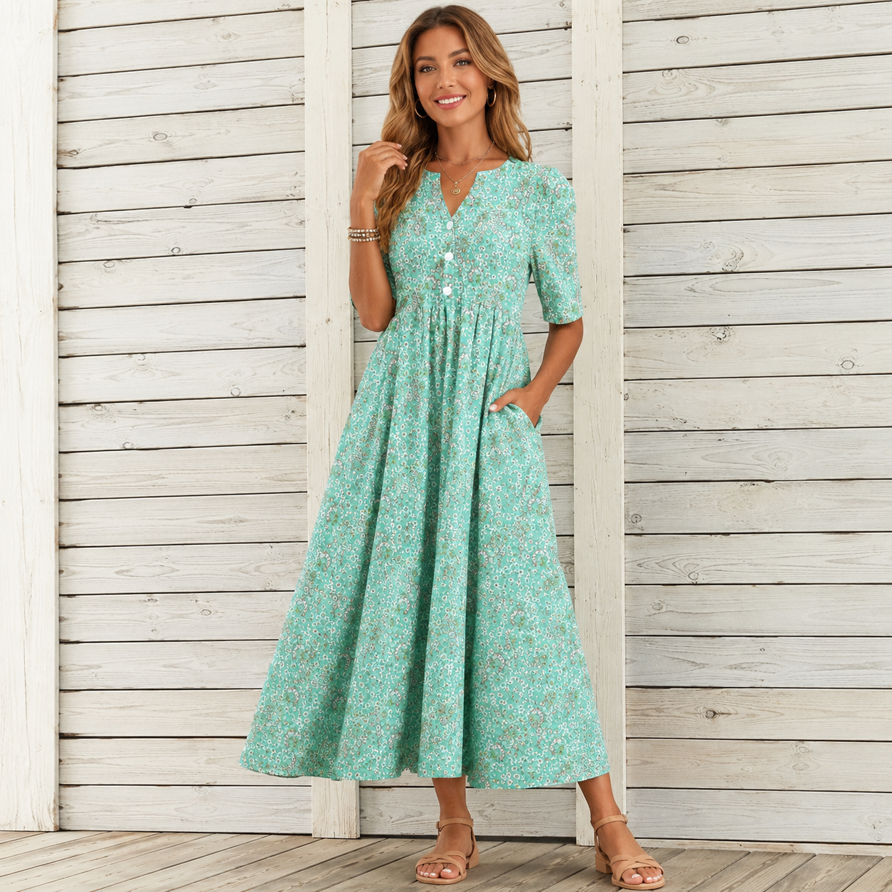 Danica™ | Buikcamouflerende Bloemen Midi Jurk