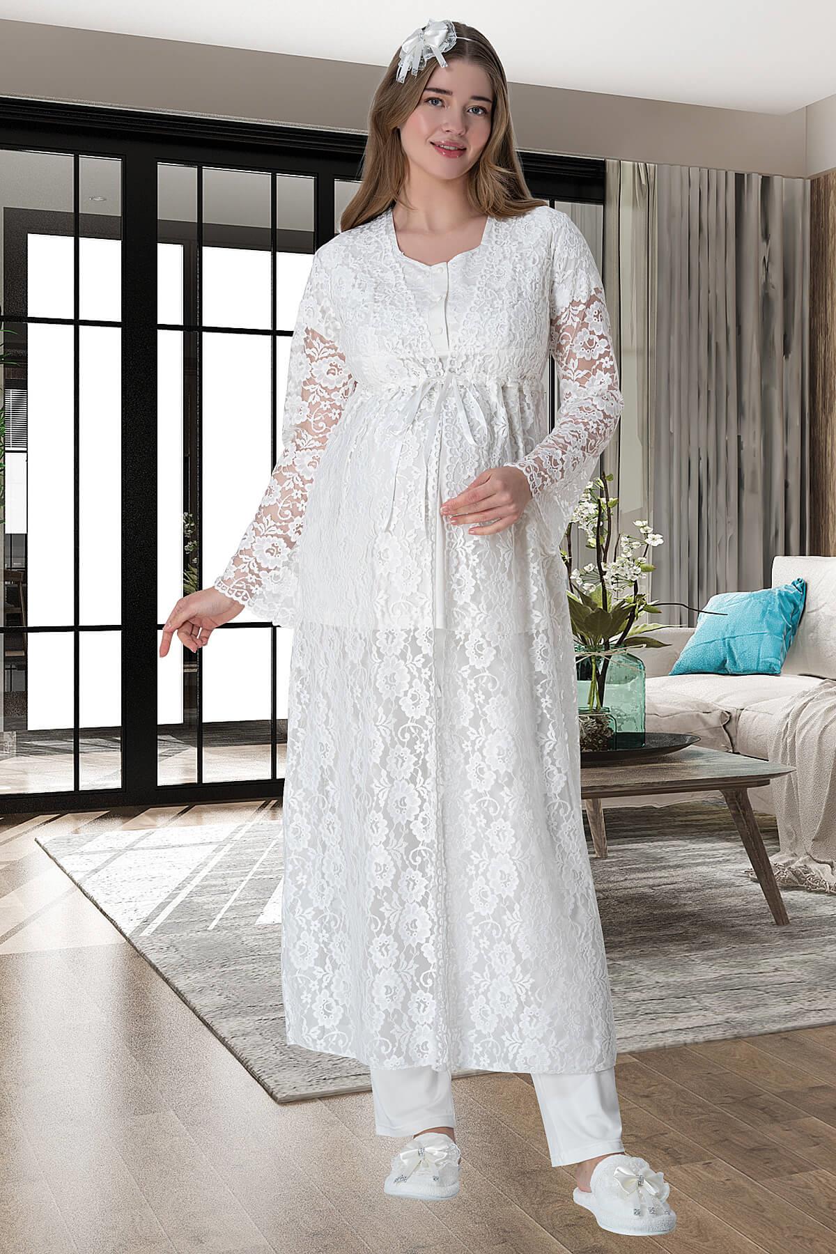 Lace Long Lez Lacy 4-Piece Maternity-Nursing Set Ecru - 6060