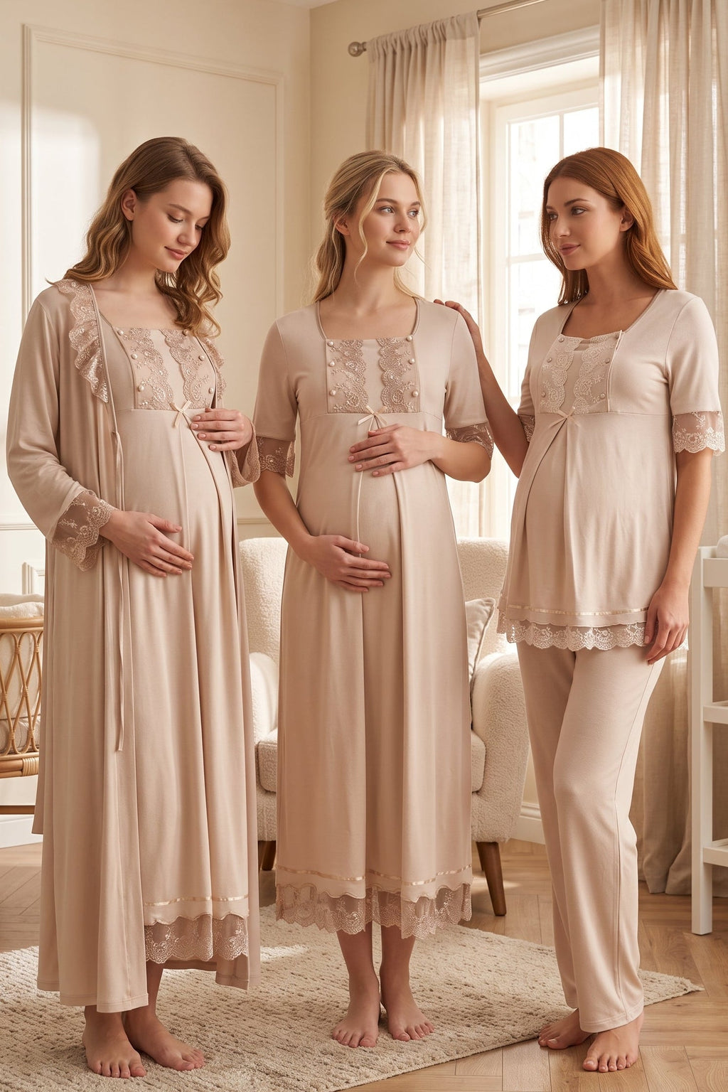 Lace Embroidered 4-Piece Maternity-Nursing Set Mink - 6036