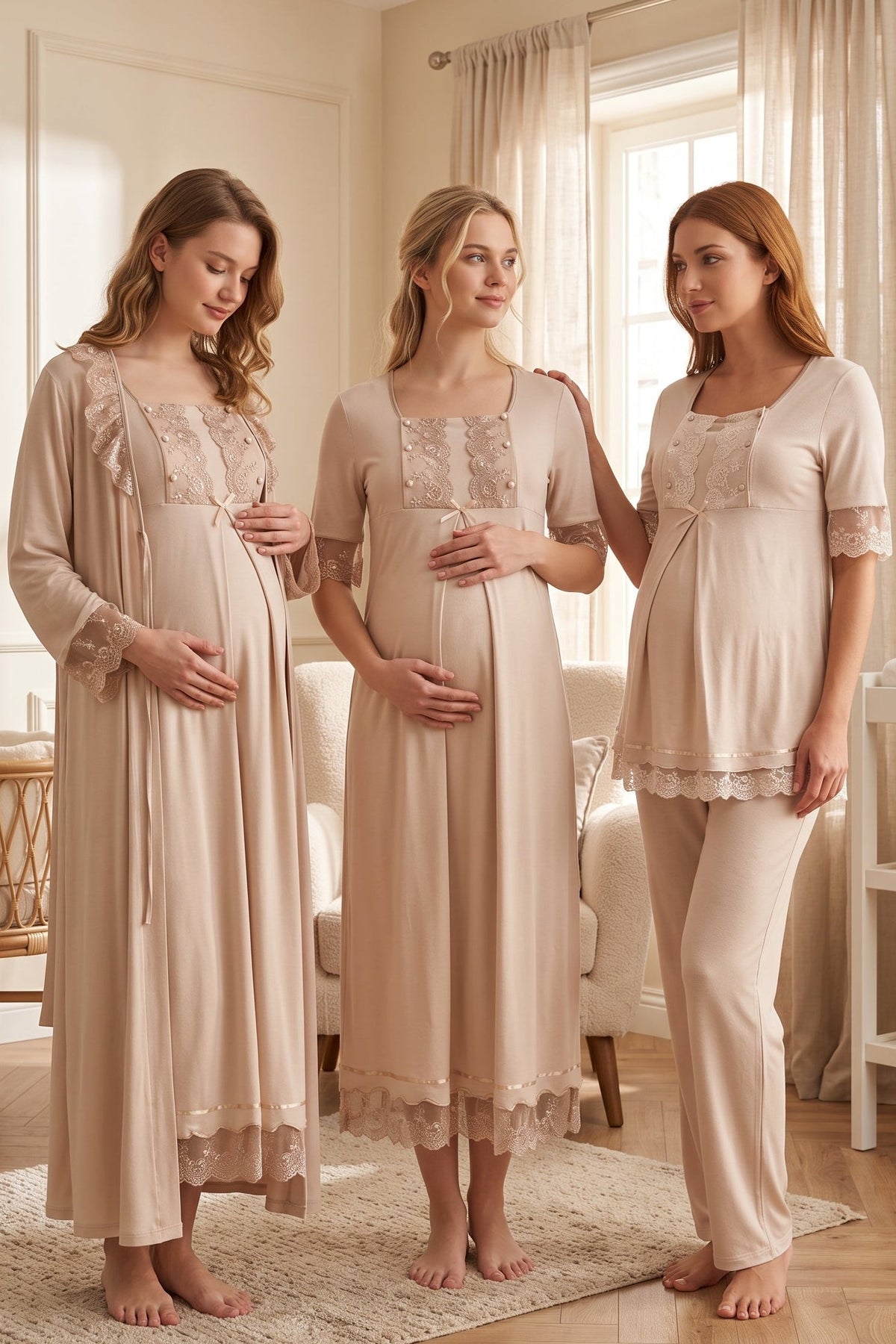 Lace Embroidered 4-Piece Maternity-Nursing Set Mink - 6036
