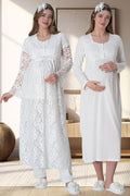 Lace Long Lez Lacy 4-Piece Maternity-Nursing Set Ecru - 6060