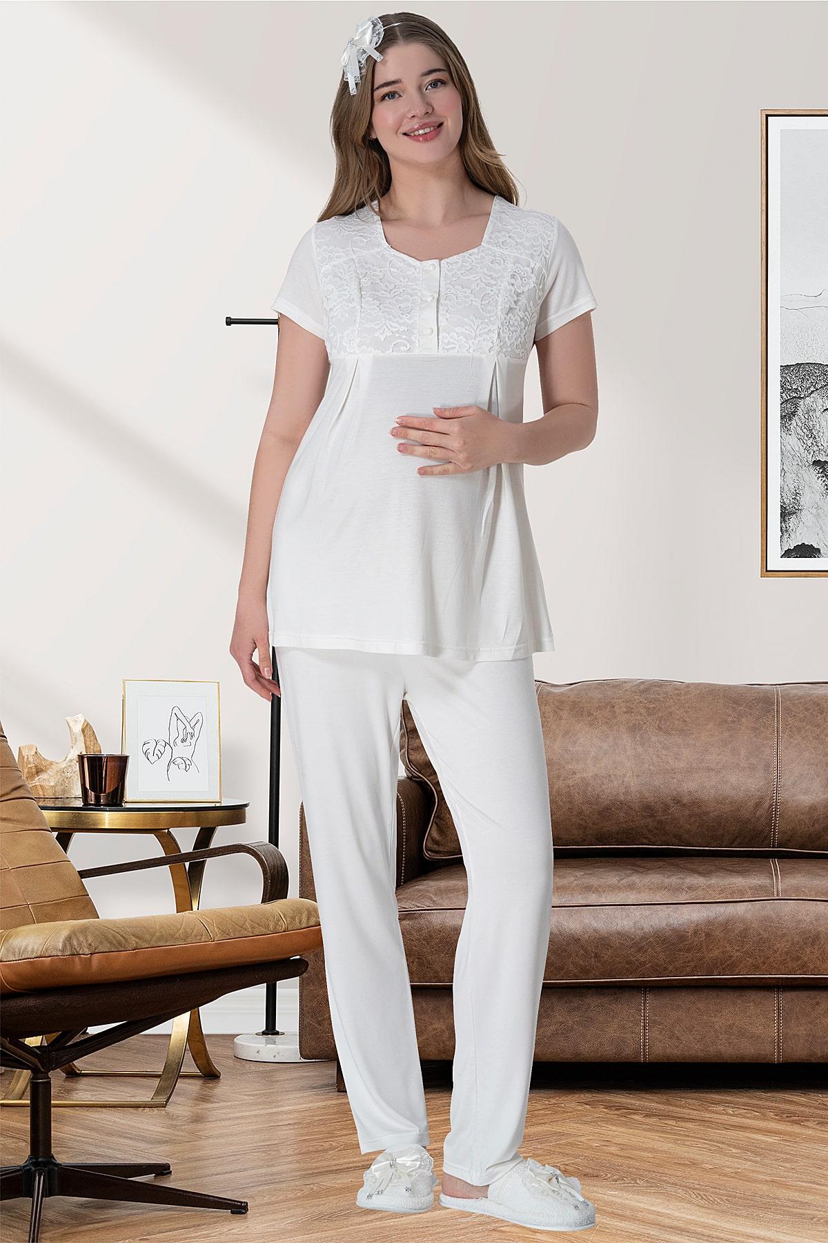 Lace Long Lez Lacy 4-Piece Maternity-Nursing Set Ecru - 6060