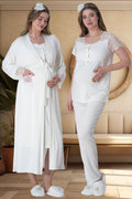 Lace Sleeve and Collar 4-Piece Maternity-Nursing Set Ecru - 6065