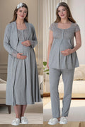 Lace Shoulder 4-Piece Maternity-Nursing Set Grey - 6066