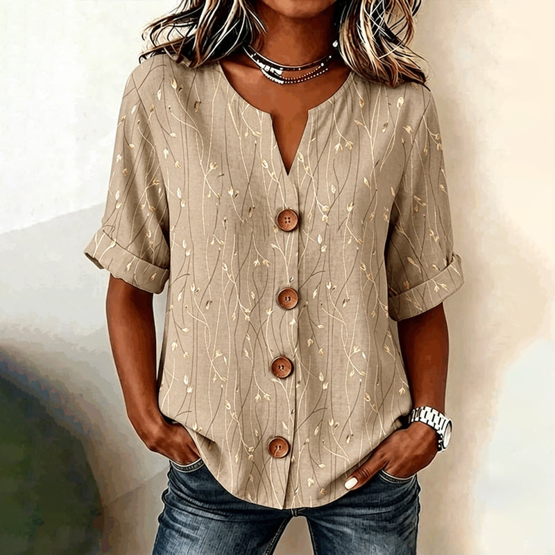 Bernice | Vintage Blouse met bladpatroon