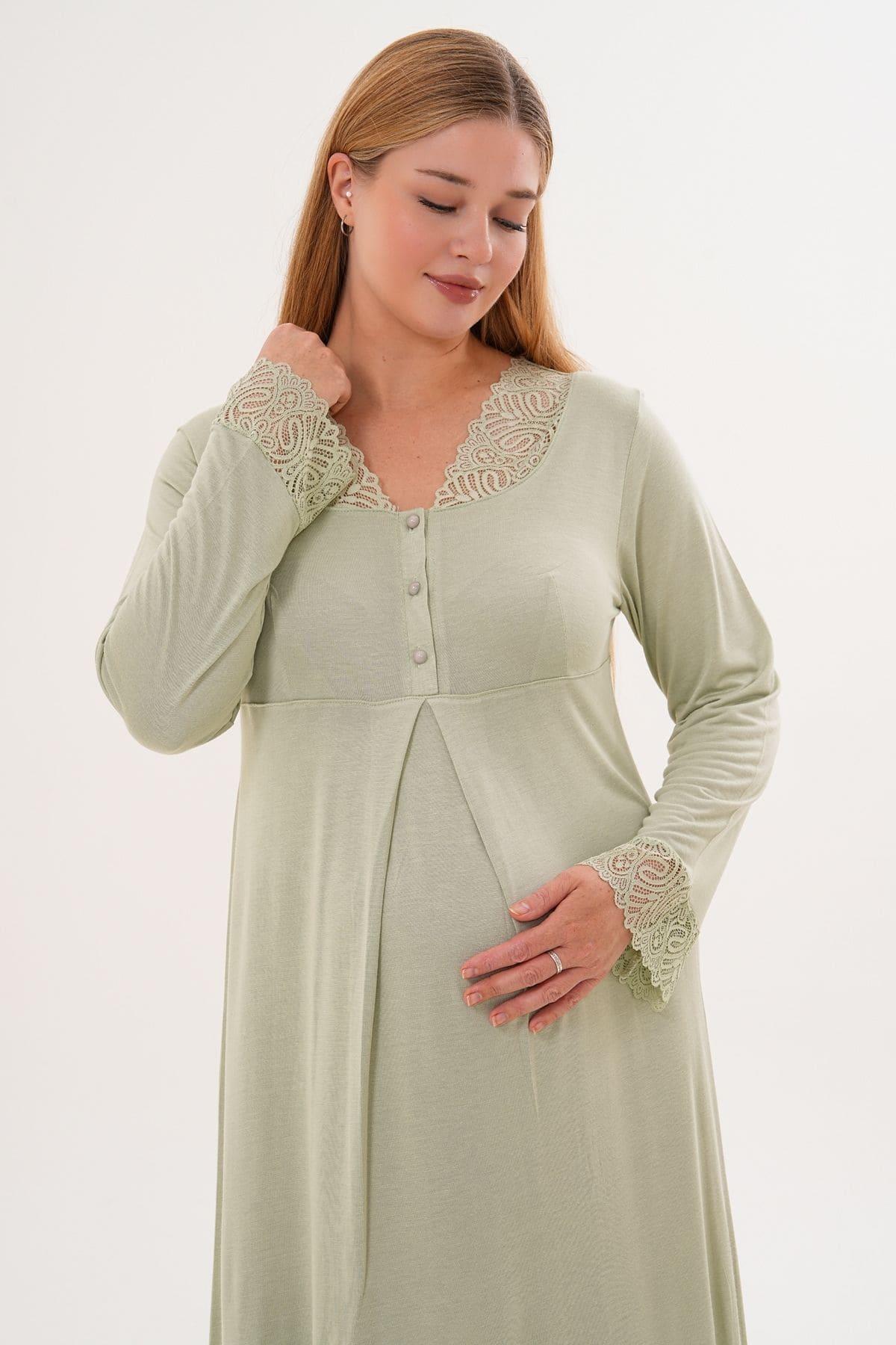 Lace Sleeve and Collar 4-Piece Maternity-Nursing Set Green - 6332