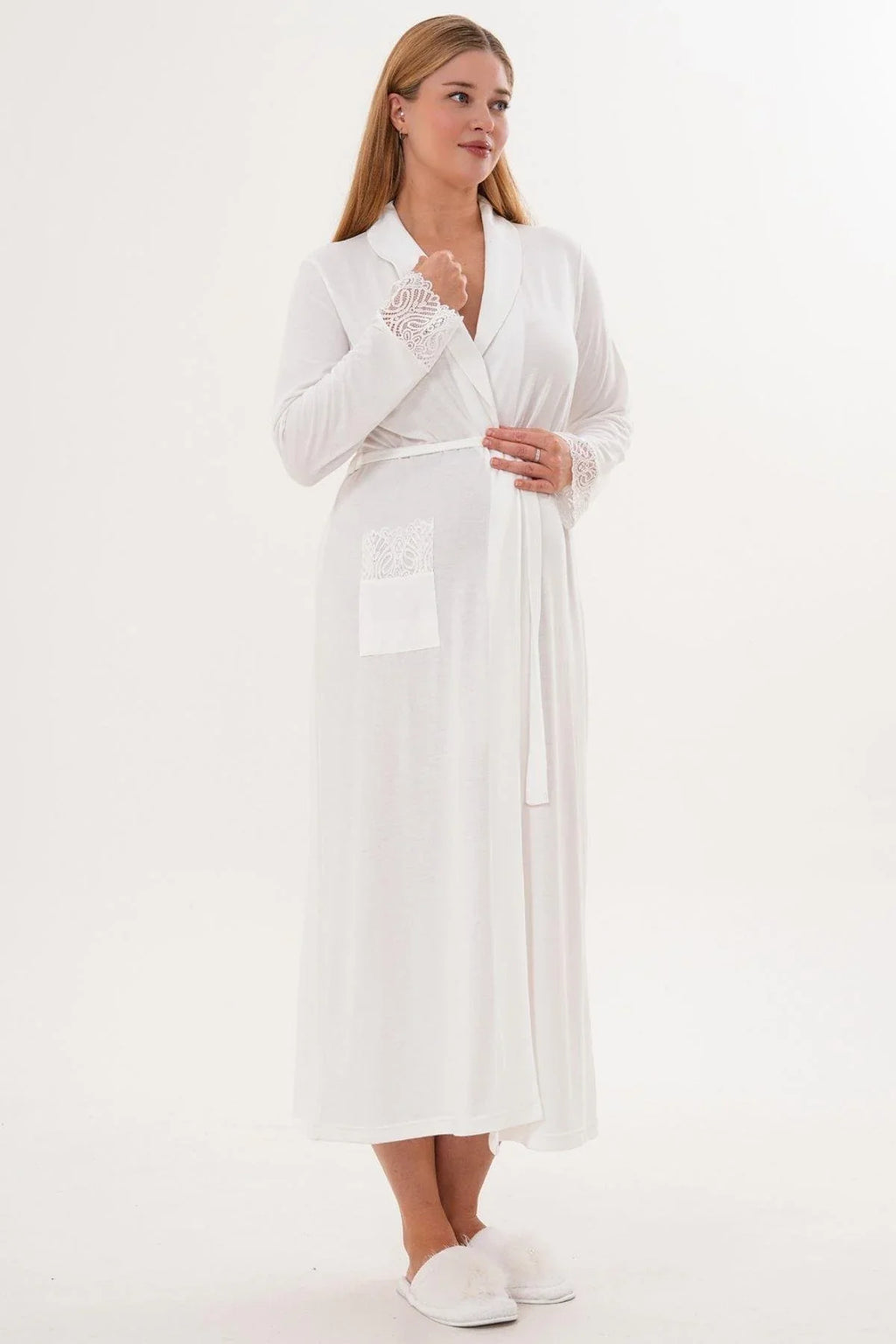 Lace Sleeve and Collar 4-Piece Maternity-Nursing Set Ecru - 6332
