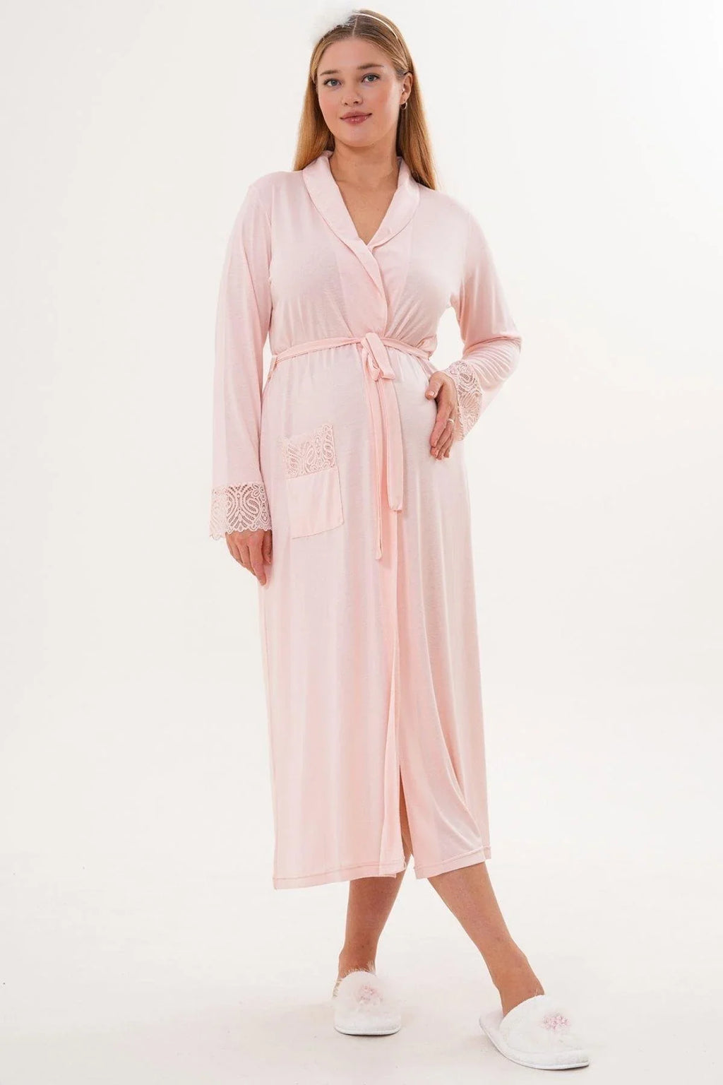 Lace Sleeve and Collar 4-Piece Maternity-Nursing Set Powder - 6332