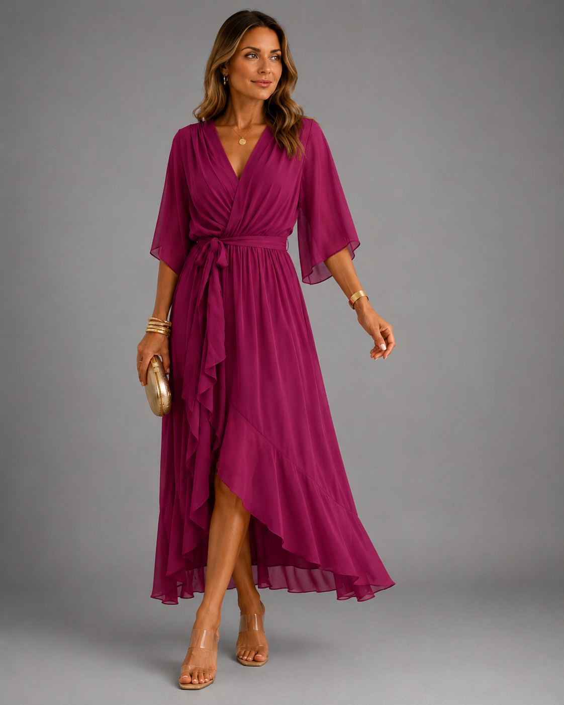 Isabelle™ | Buikcamouflerende Chiffon Maxi Jurk