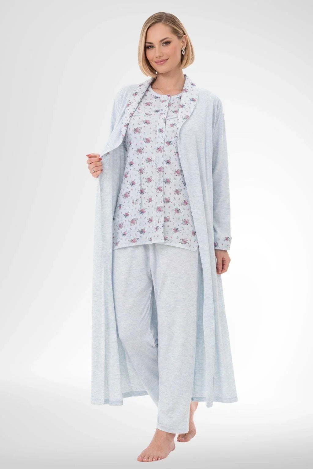 Patterned Plus Size 4-Piece Maternity-Nursing Set Blue - 6320