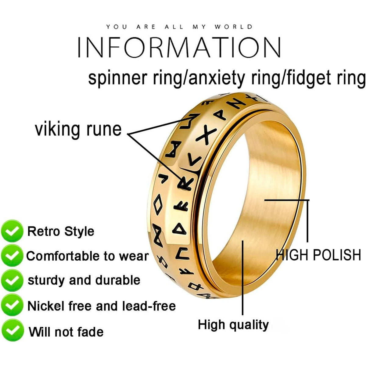 Roterende Viking Ring met Oud-Noorse Runen