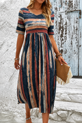 Marloes™ | Gestreepte Buikcamouflerende Midi Jurk