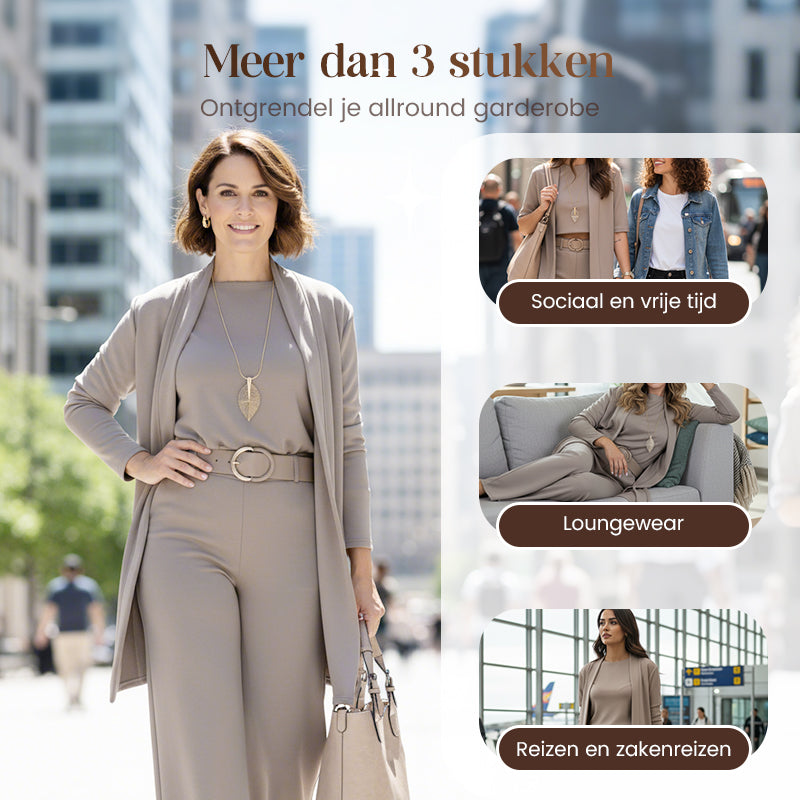⏳Tijdelijke aanbieding⏰Elegante 3-delige set inclusief lange cardigan, top en broek💞