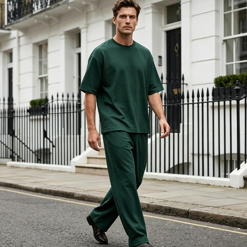 🔥Nieuwe collectie met 50% korting! Casual T-shirt en wijde broek voor heren – ruim en ademend, verkrijgbaar in diverse maten ✅ Perfect voor thuis en onderweg