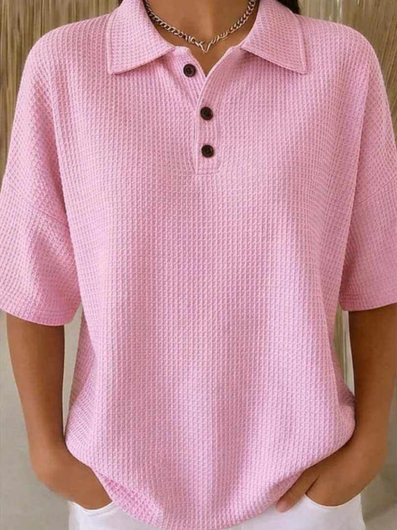 Gisela | Comfortabele Wafel Polo Blouse