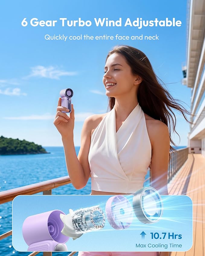 🌬️ Turbo Handheld Fan – LED Display, 6 Speeds, 3000mAh 🔋