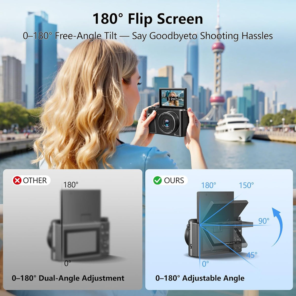 8K digitale camera met 88 MP-sensor en 3-inch 180 graden kantelbaar scherm