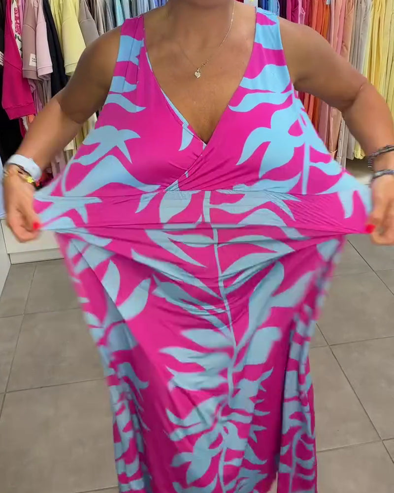 Regina - Mouwloze Midi Jurk met V-Hals Elastische Taille